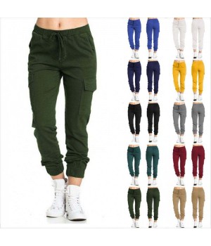 Women Cargo Pants Summer Female Loose Elastic Drawstring Pockets Solid Pencil Trousers Women's Pants & Trousers