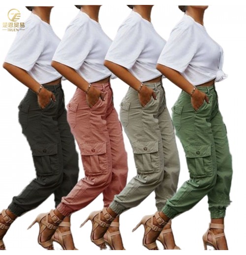 S-3XL 2024 fall clothing new fashion loose cropped trousers multi-pocket women overalls neck tight cargo pants