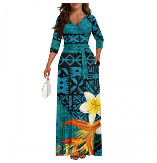 Hot Products Polynesian Brush Samoan Plumeria Women's Long Sleeve Dress Print On Demand Women's Clothing Dress Party