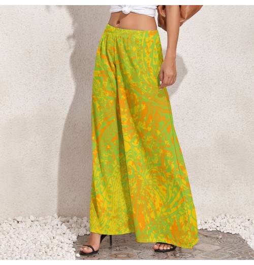 Print On Demand Hawaiian Summer Wide Leg Pants Polynesian Samoan Tattoo Design Plus Size Women's Women's Pants & Trousers