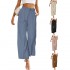 Loose-Fit Solid Wide Leg High Waist Trousers with Elastic Waistband for Women